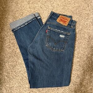 Levi's 501 Distressed Denim Jeans - Dark Blue